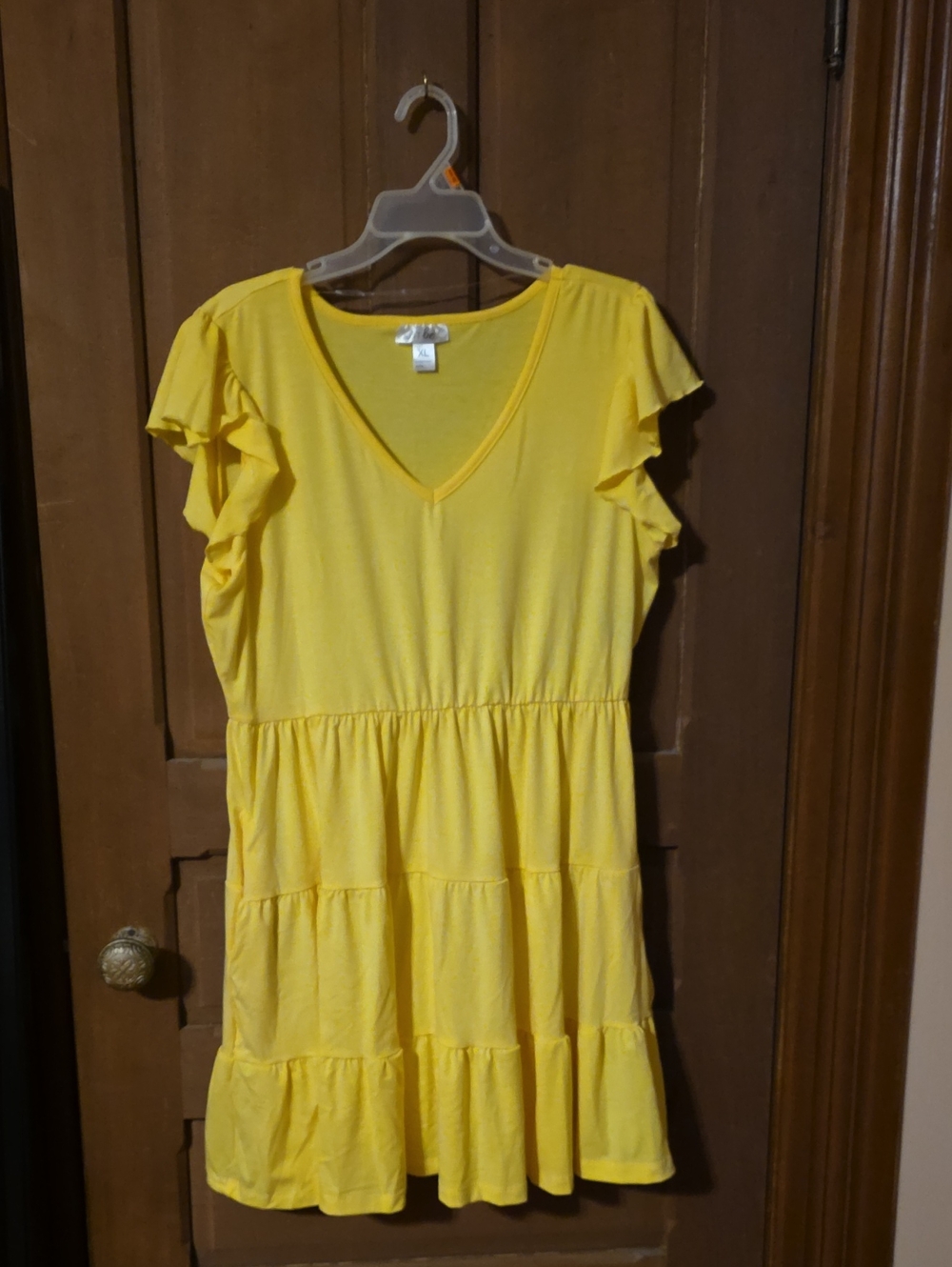 Womens Yellow Tiered Ruffle Sleeve Dress